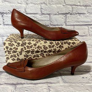 New FRENCH SOUL fs/ny Kitten Heel Dress PUMPS Brown LEATHER  9 M Retail $229